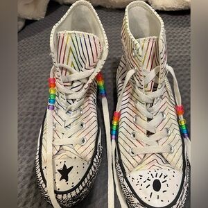 Converse White High-Tops with Multicolor Accents l 6.5